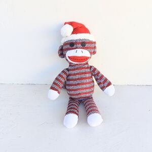 FIESTA Sock Monkey Holiday Plush Santa Hat Stuffed Animal Toy Striped 14"